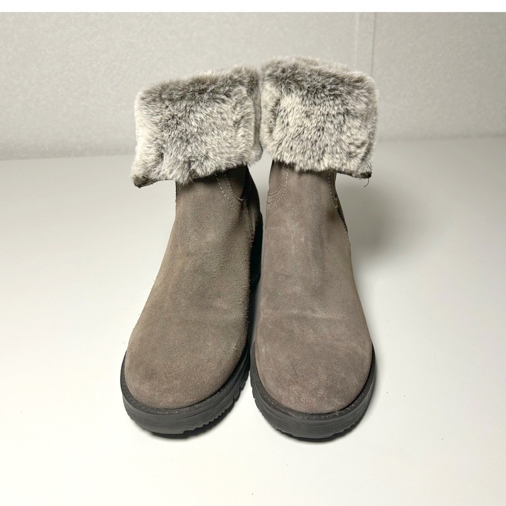 Vintage foundry women's Jeanette leather suede boots olive faux fur lined size 9 - Picture 2 of 10